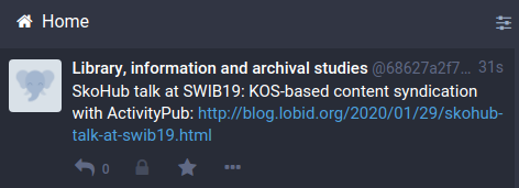 The toot announcing a resource newly published to a SkoHub topic