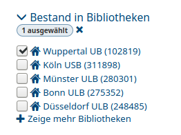 Bestandsfacette mit Auswahl der Bibliothek 'Wuppertal UB'