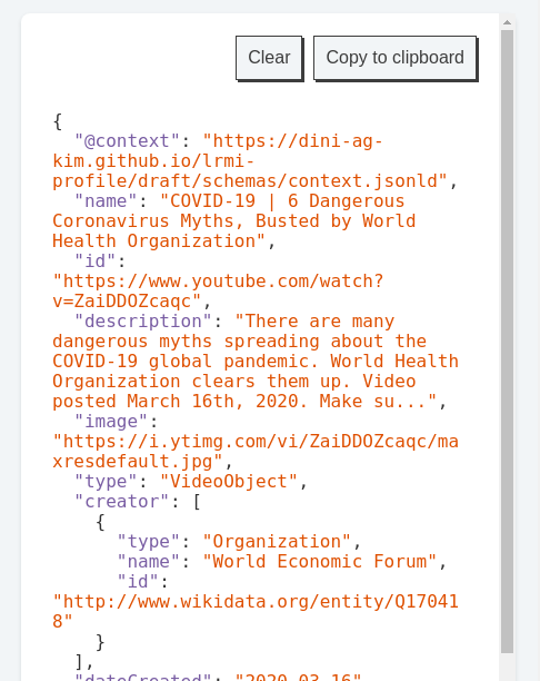 Preview of the structured JSON data in the SKoHub extension